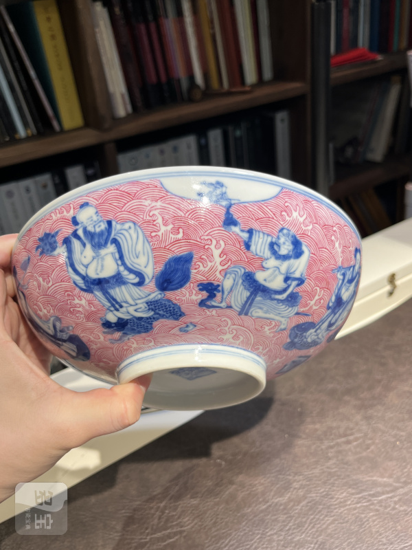 清道光 青花胭脂红彩八仙人物纹碗 - 图15